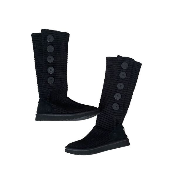 UGG Womens Black Knit Wool Button Cardy Mid Calf Shoes Winter Boots Size 7 - Picture 4 of 4